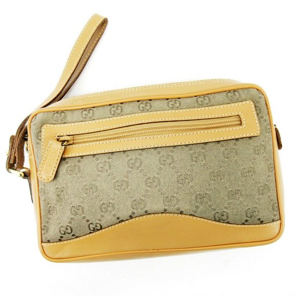 Authentic GUCCI clutch bag GG pattern beige canvas leather - Picture 1 of 7
